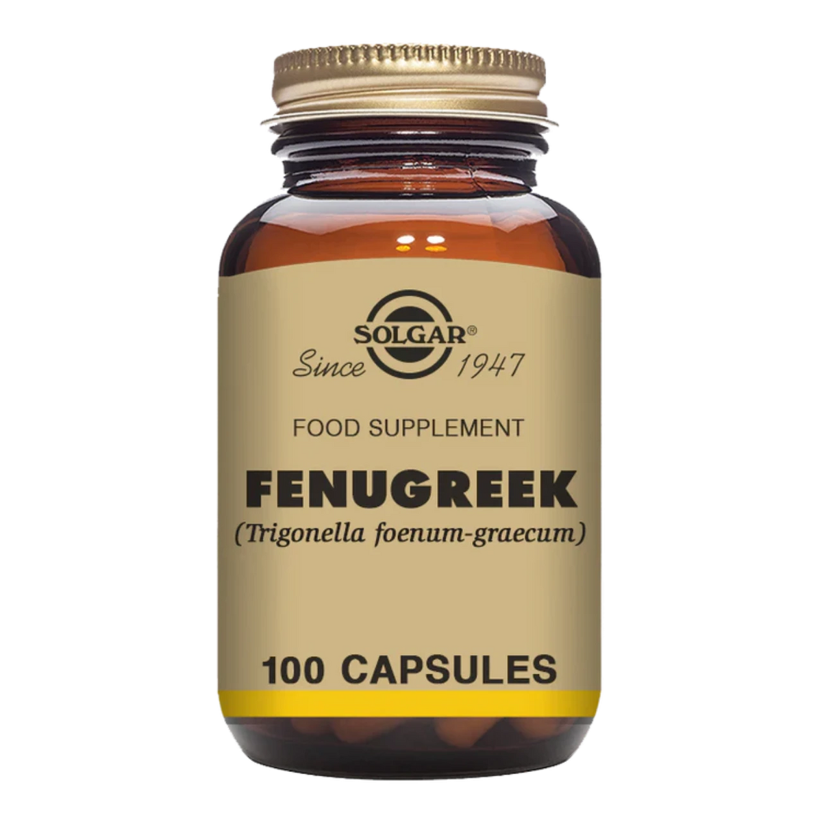 Solgar Fenugreek Vegetable Capsules - 150 mg extract and 370 mg powder, suitable for vegans and vegetarians.