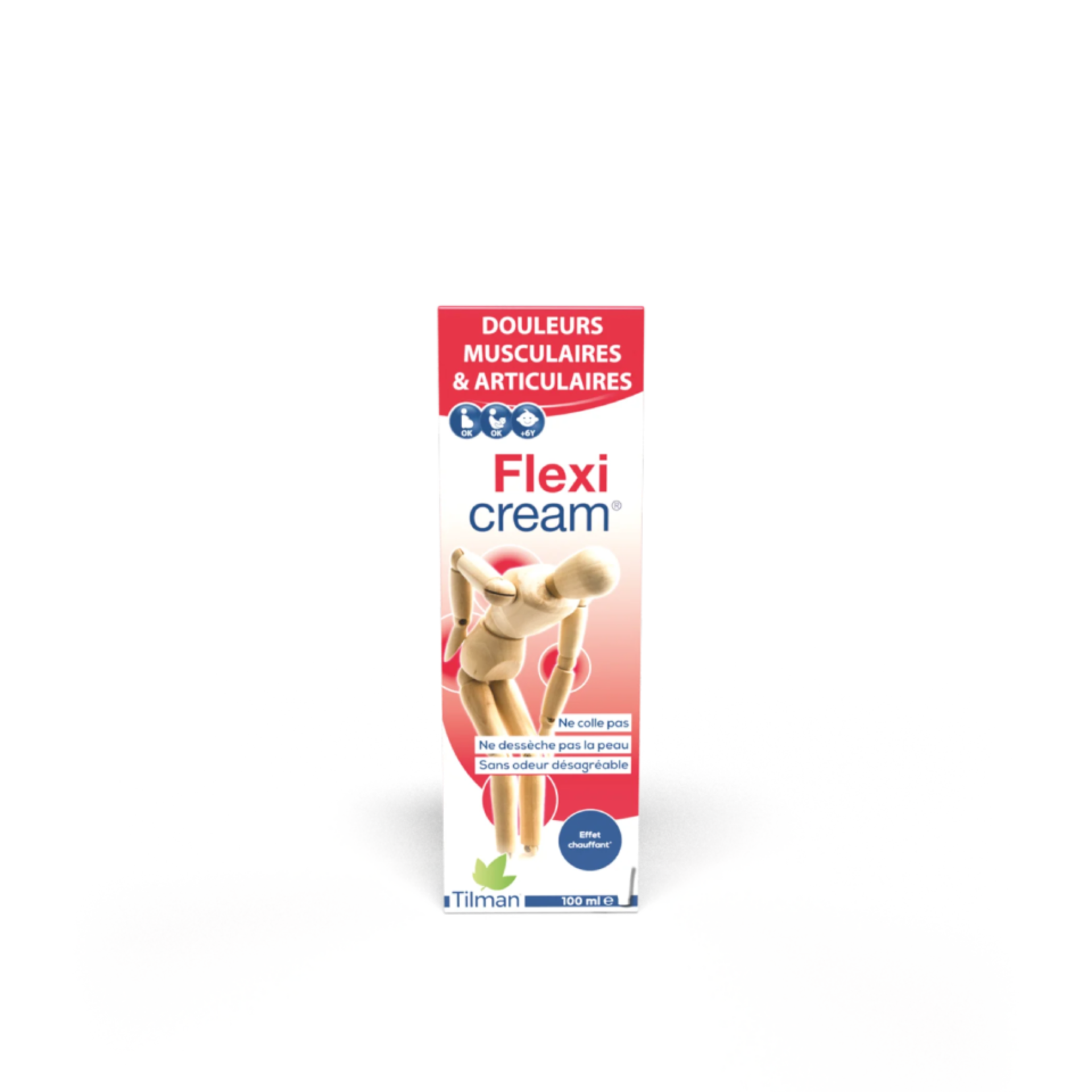 Flexicream tube for muscular pain relief without smell or stickiness.