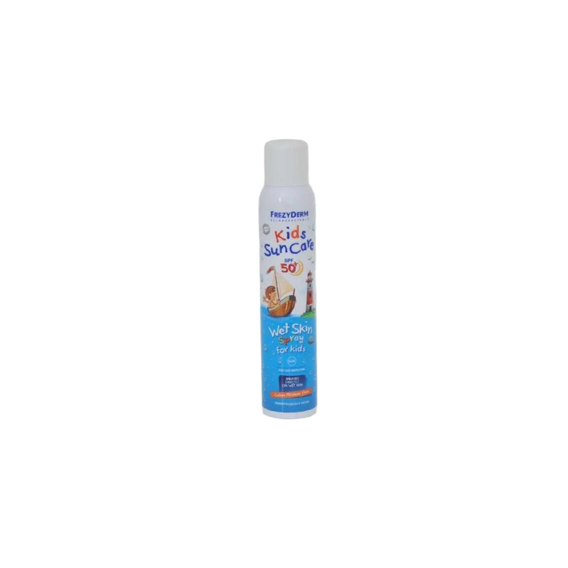 Frezyderm Kids Sun Care SPF 50+ Wet Skin Spray - High protection sunscreen for children, easy to apply on wet skin.