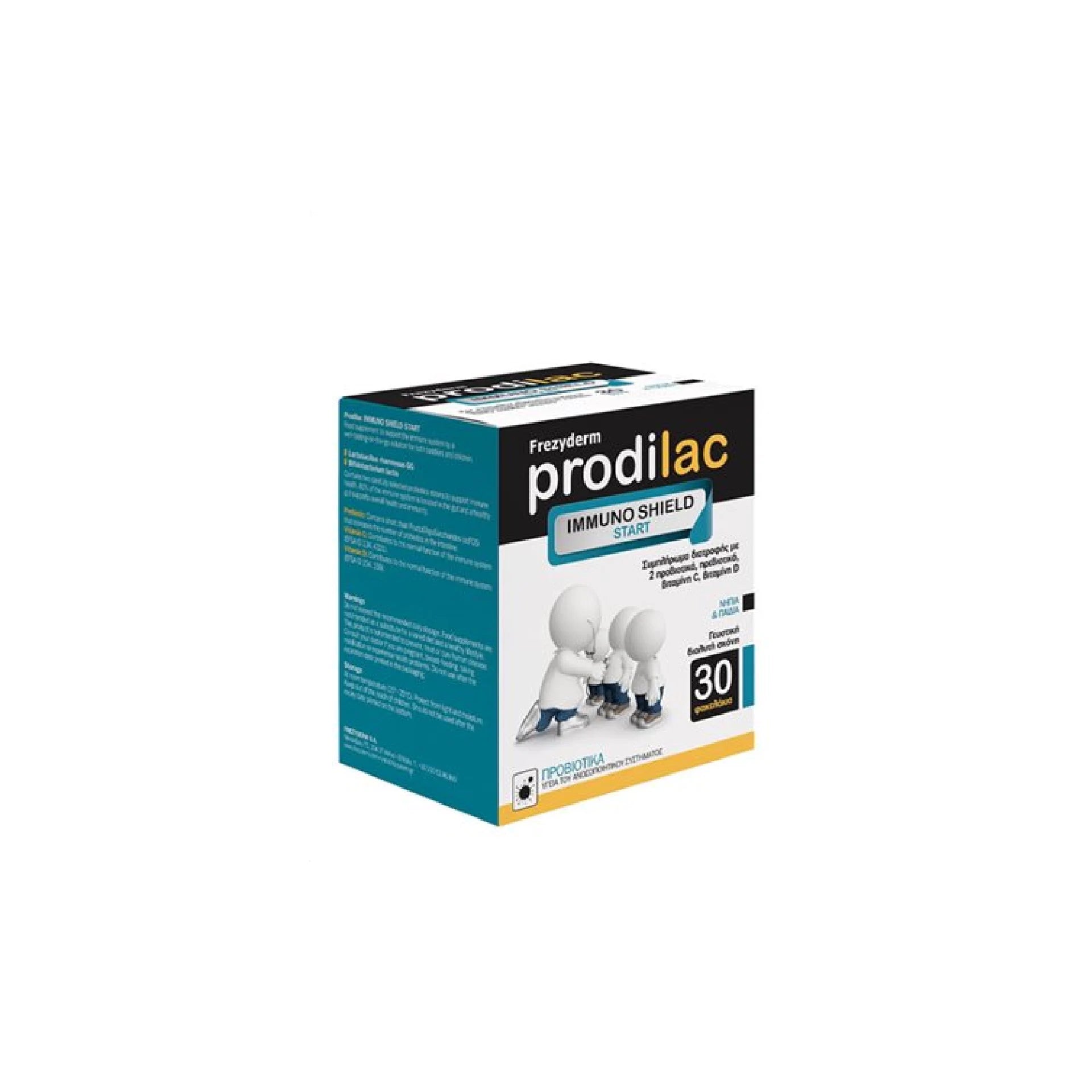Frezyderm Prodilac Immuno Shield Start – Probiotic powder supplement for children’s immune system support and gut health.