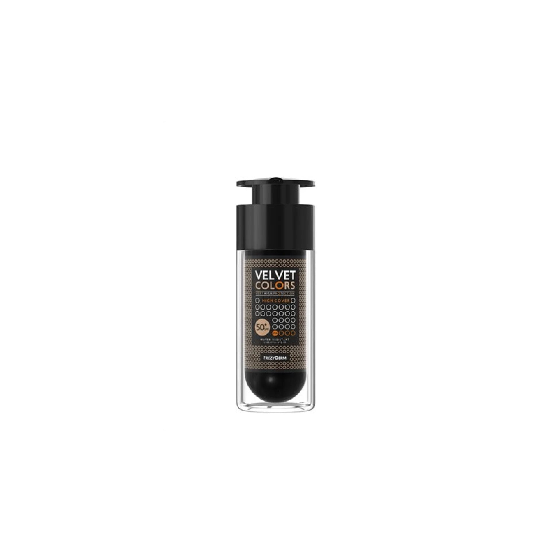 Frezyderm Velvet Colors High Cover Mat Foundation – Full coverage foundation with SPF and matte finish.