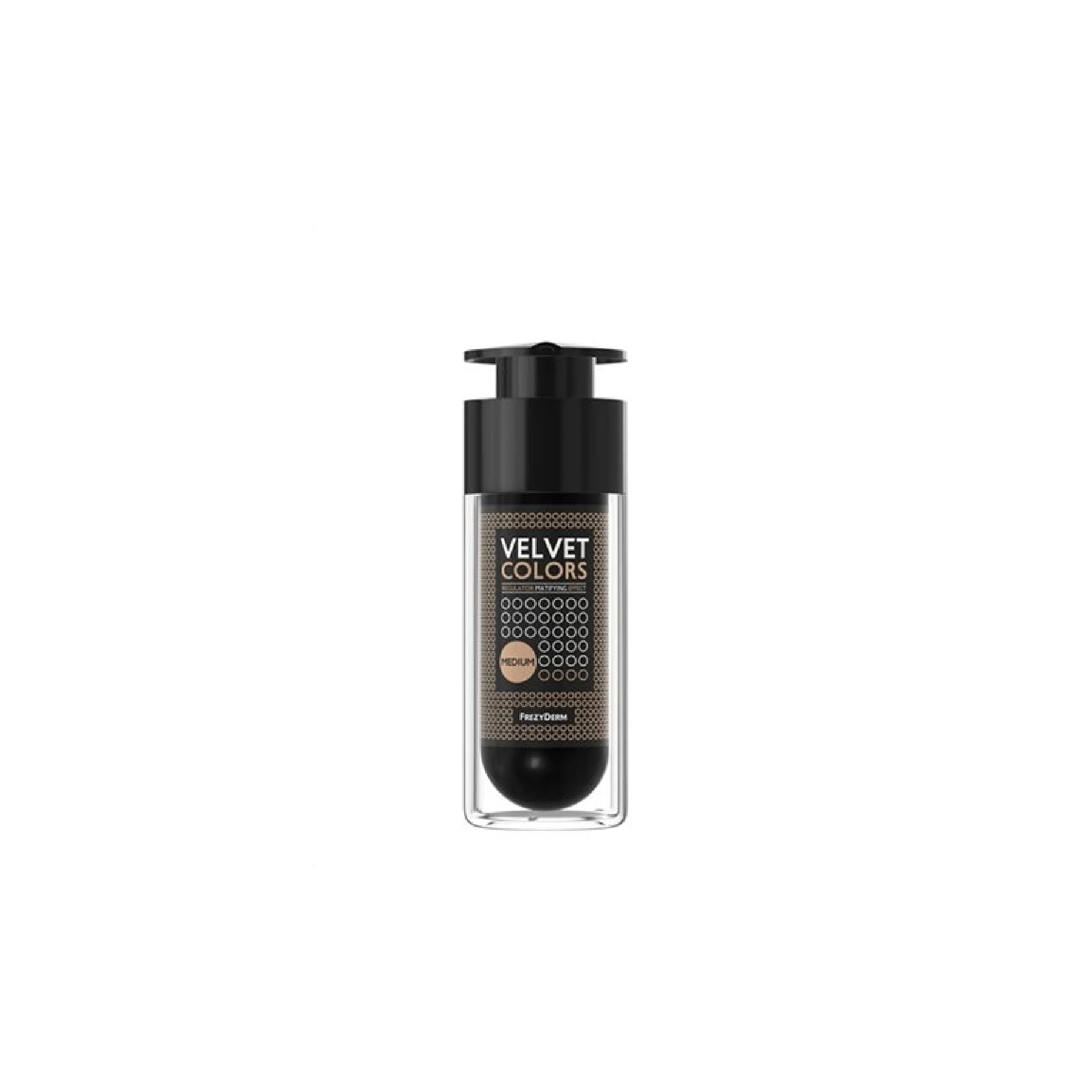 Frezyderm Velvet Colors Medium Mat Make-Up – Matte foundation for full coverage with a radiant, flawless finish and skin-perfecting technology.