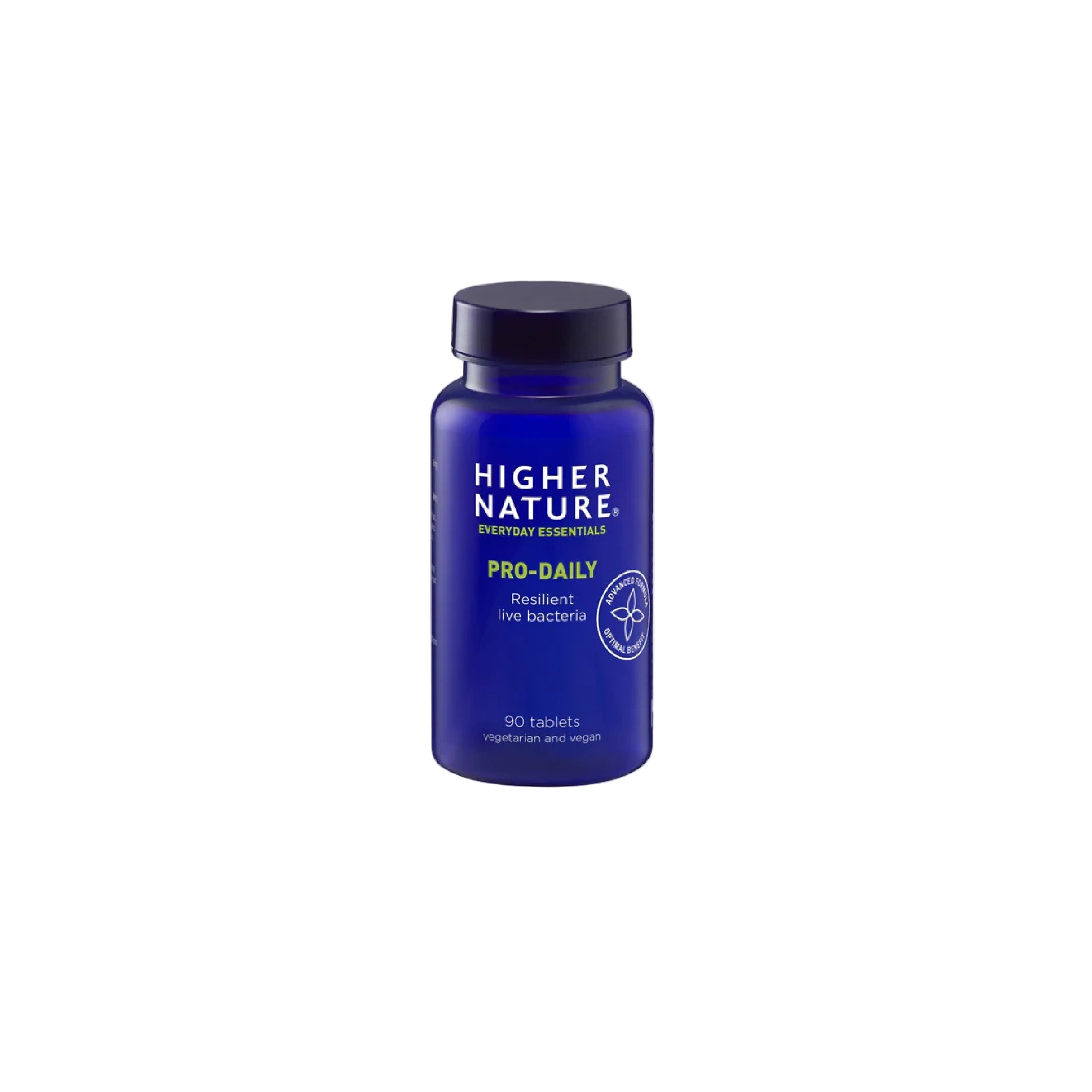 Higher Nature Pro-Daily probiotic tablets with Bacillus coagulans and FOS for gut and digestive health support.