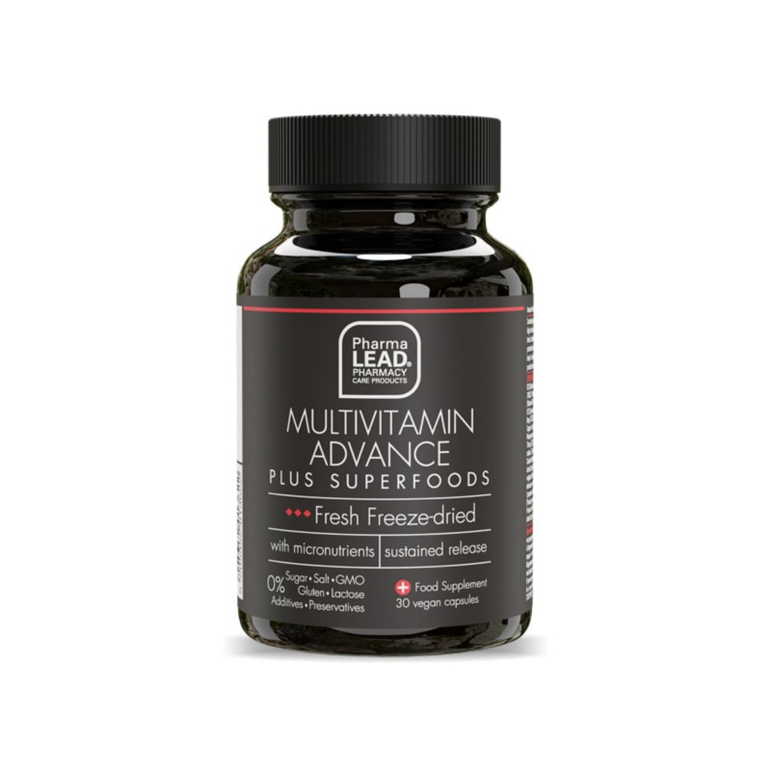 Multivitamin Advance Plus Superfoods, unique formula with 50 ingredients, vitamins, minerals, superfoods, and herbs for optimal health.