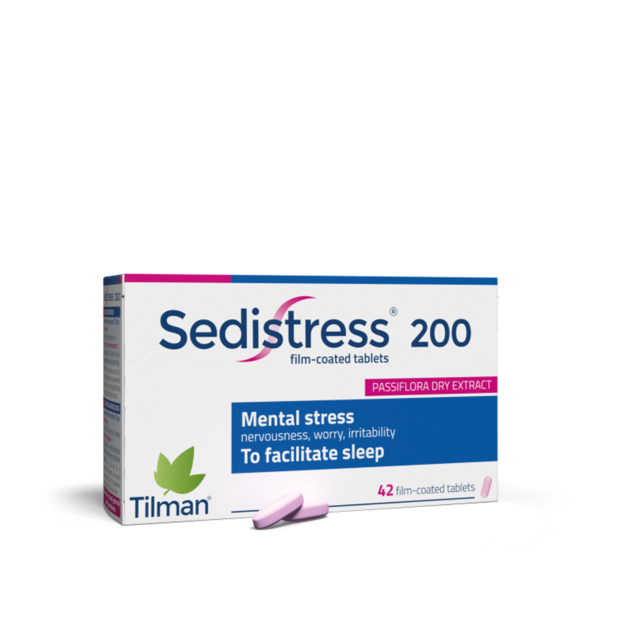 Sedistress 200 herbal supplement helps reduce stress and improve sleep with passionflower extract.
