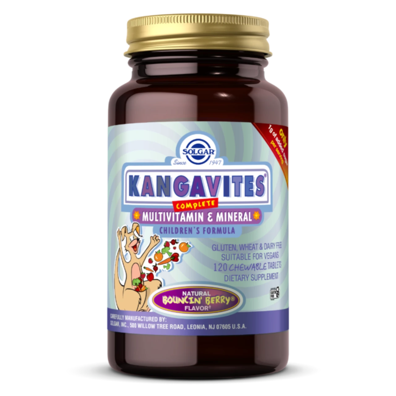 Solgar Kangavites Multivitamin & Mineral Chewable Tablets - Bouncin' Berry Flavor - Children's multivitamin.