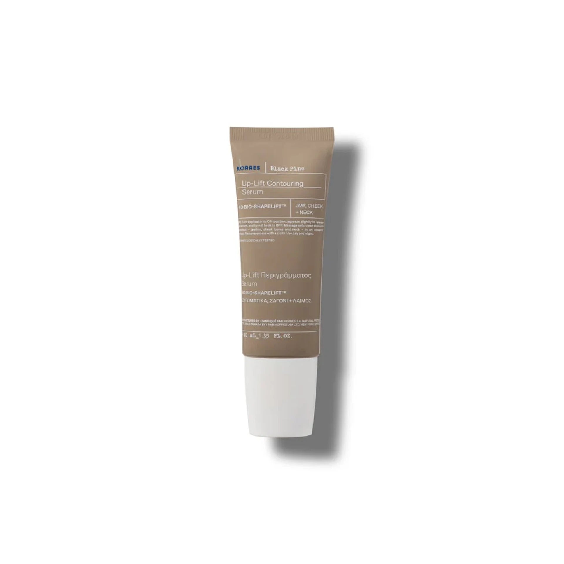 Korres Black Pine 4D Serum Up-Lift Contouring lifting and firming serum with roller applicator.