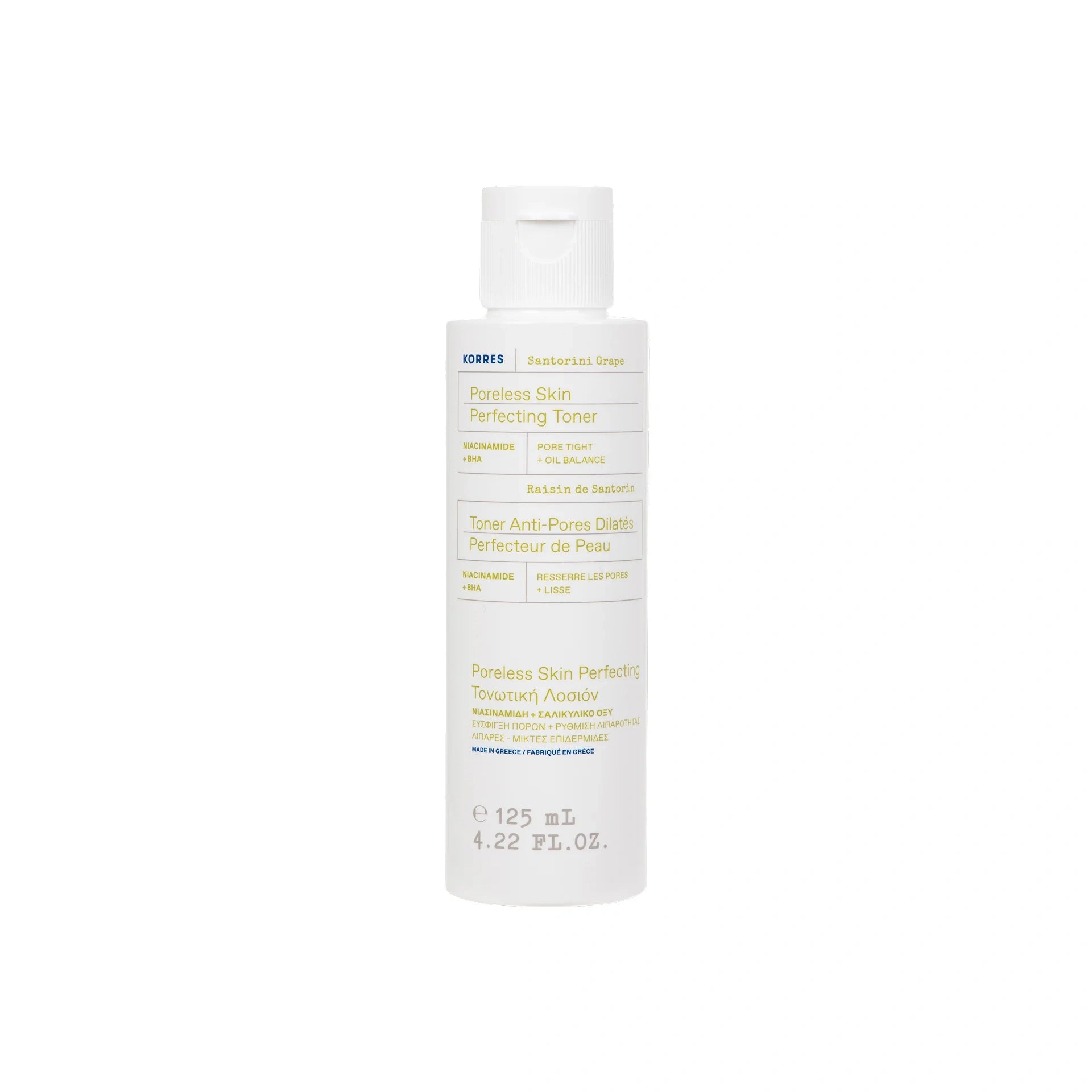 Korres Santorini Grape Poreless Skin Perfecting Toner 125ml bottle.