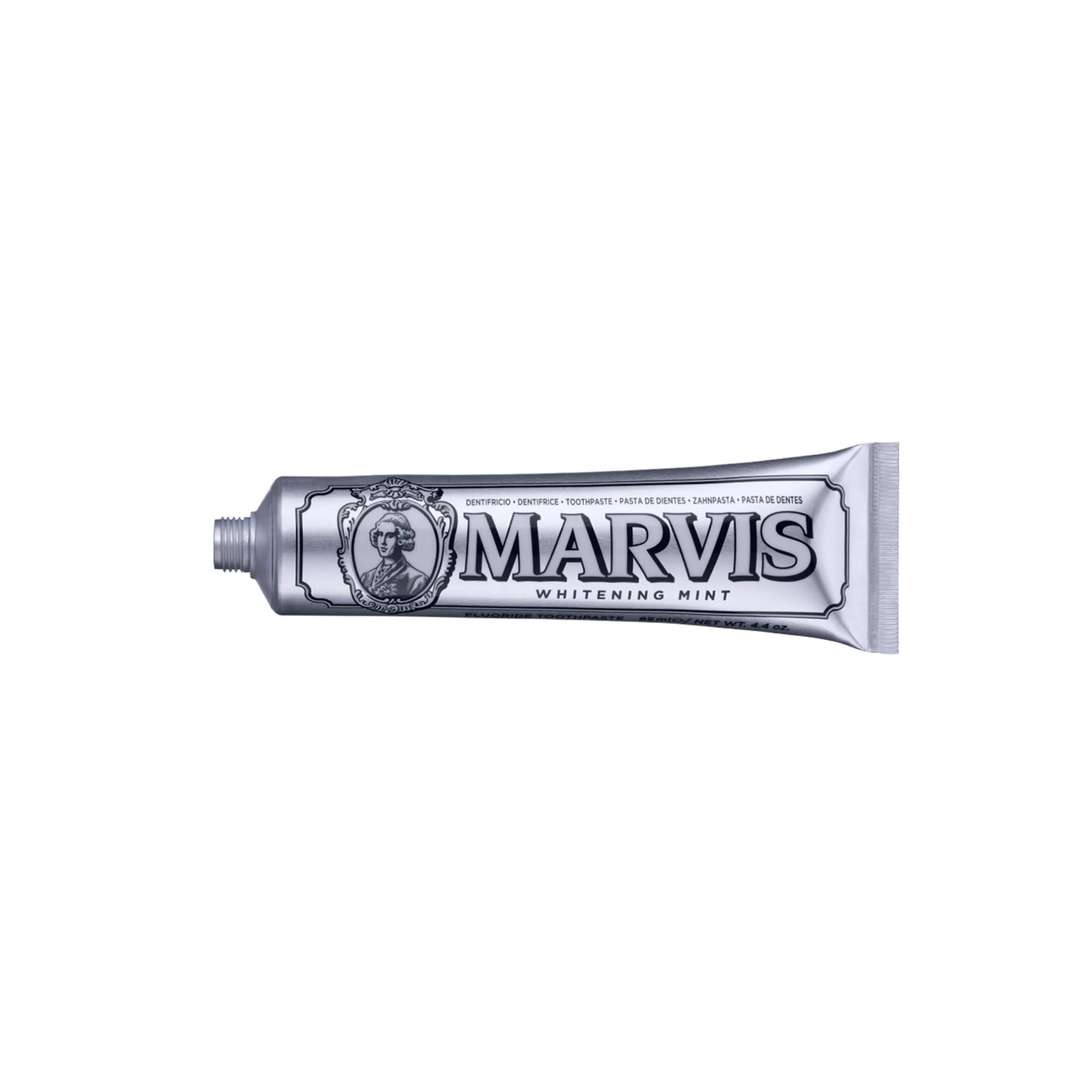 Marvis Whitening Mint Toothpaste, combining stain-removal power with fresh mint.