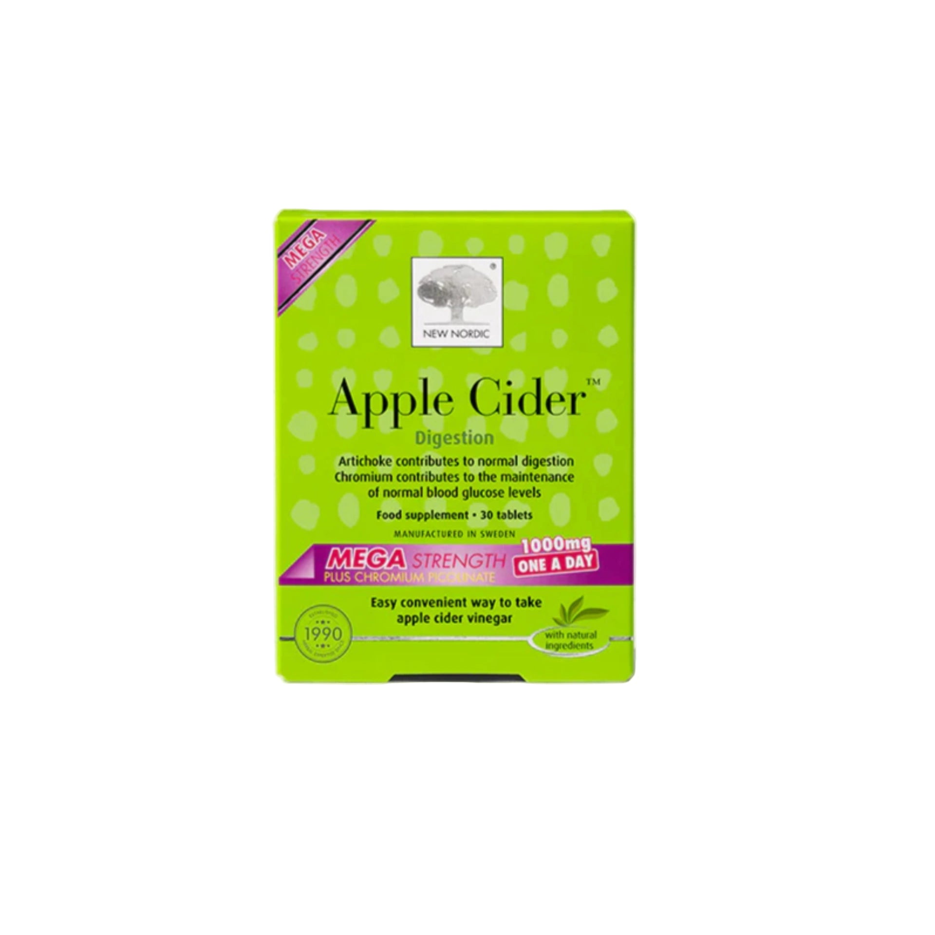New Nordic Apple Cider Mega Strength tablets for digestion, metabolism, and blood sugar support.