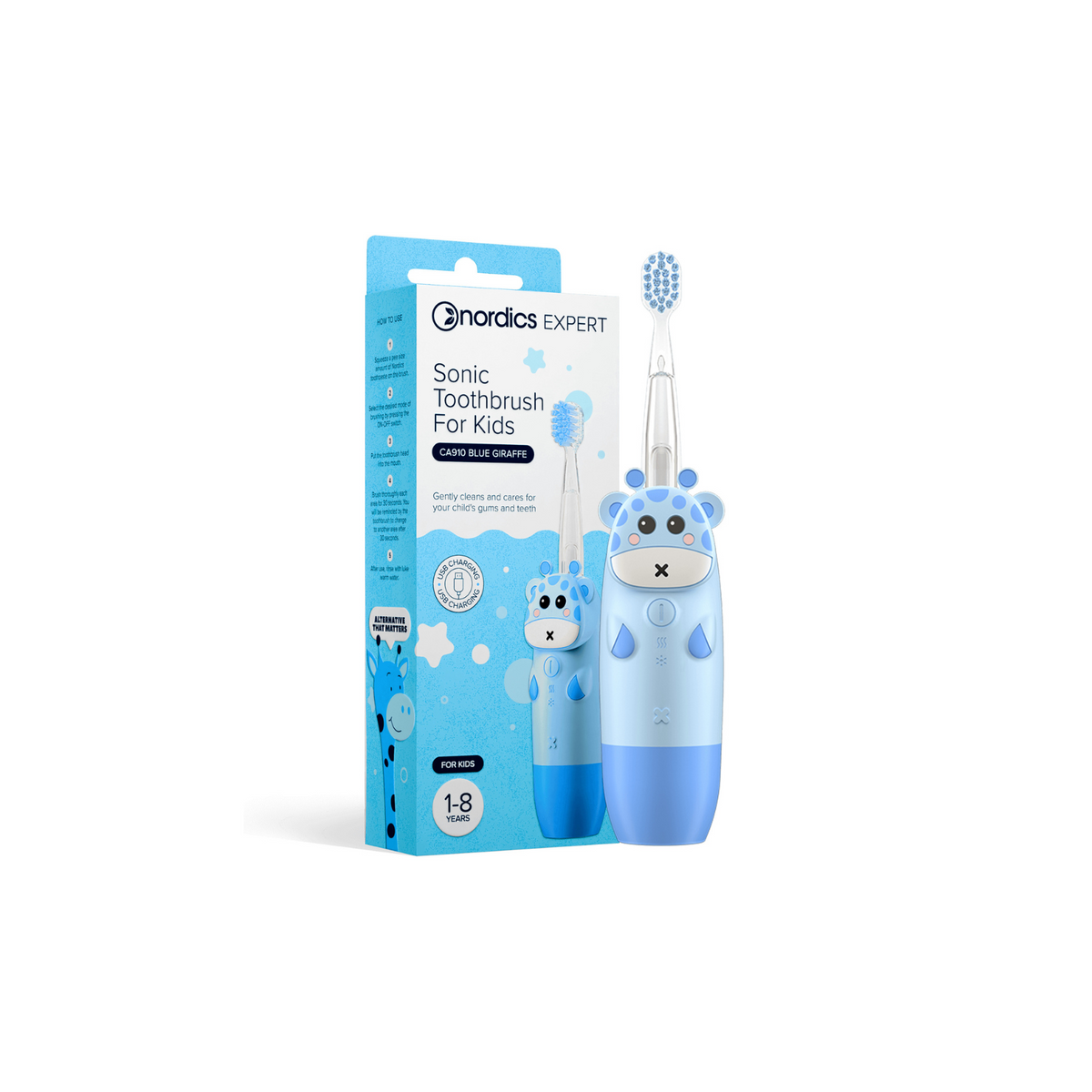Nordics Kids sonic toothbrush CA910 Blue Giraffe (1-8y) (USB charging)