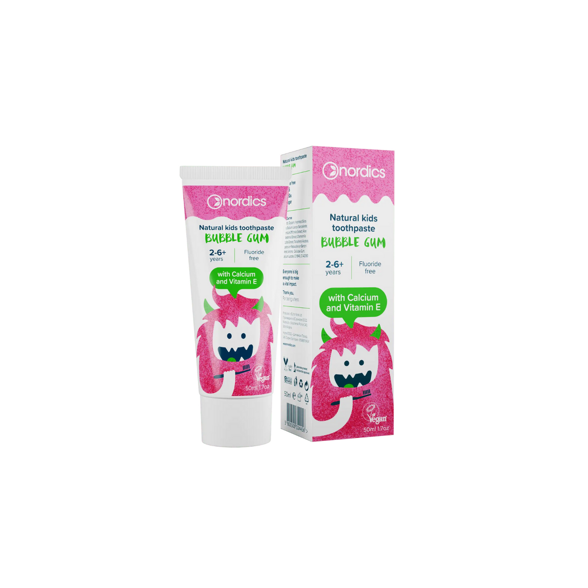 Nordics Kids toothpaste Bubble Gum with Calcium & Vitamin E 50ml (2-6y)