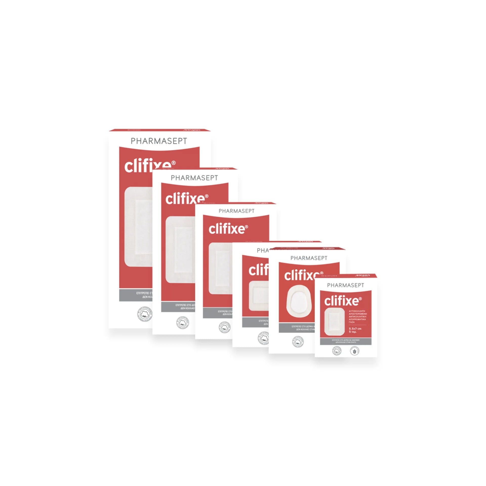 Pharmasept Adhesive Gauzes Clifixe for sterile wound care.