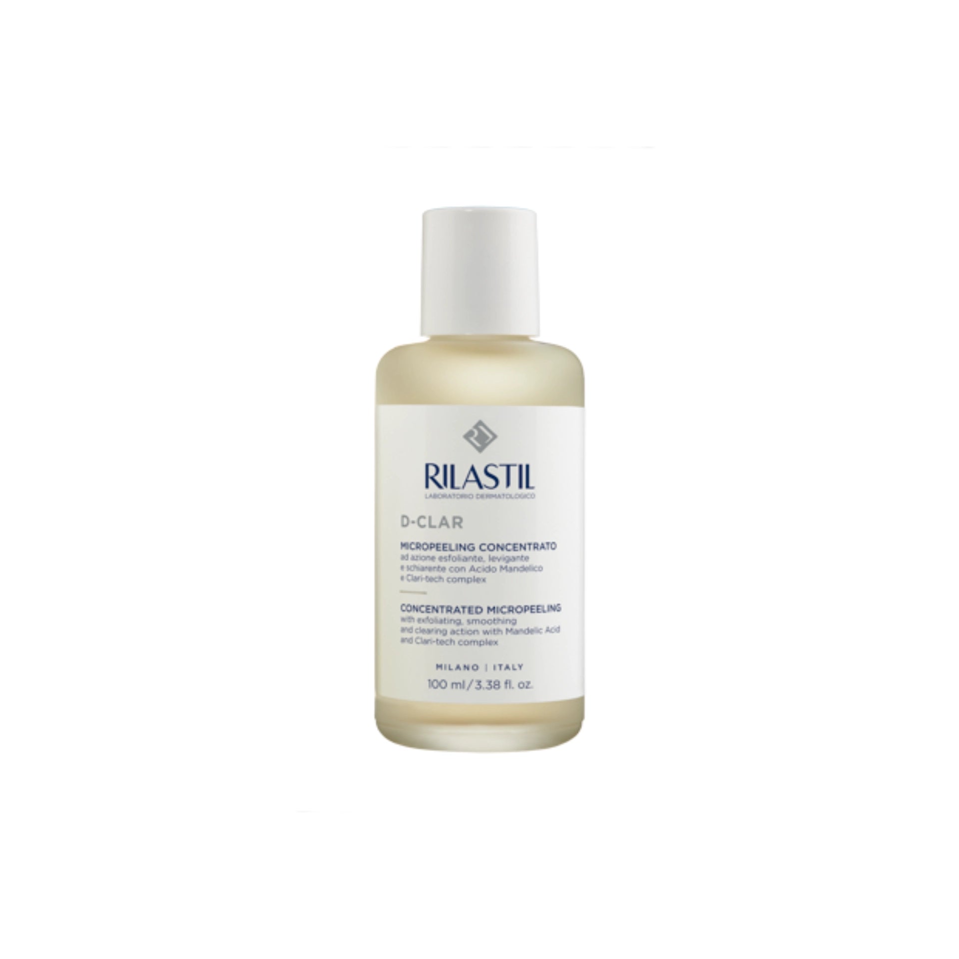 Rilastil D-Clar Concentrated Micropeeling 100ml with Mandelic Acid for exfoliating and brightening care.
