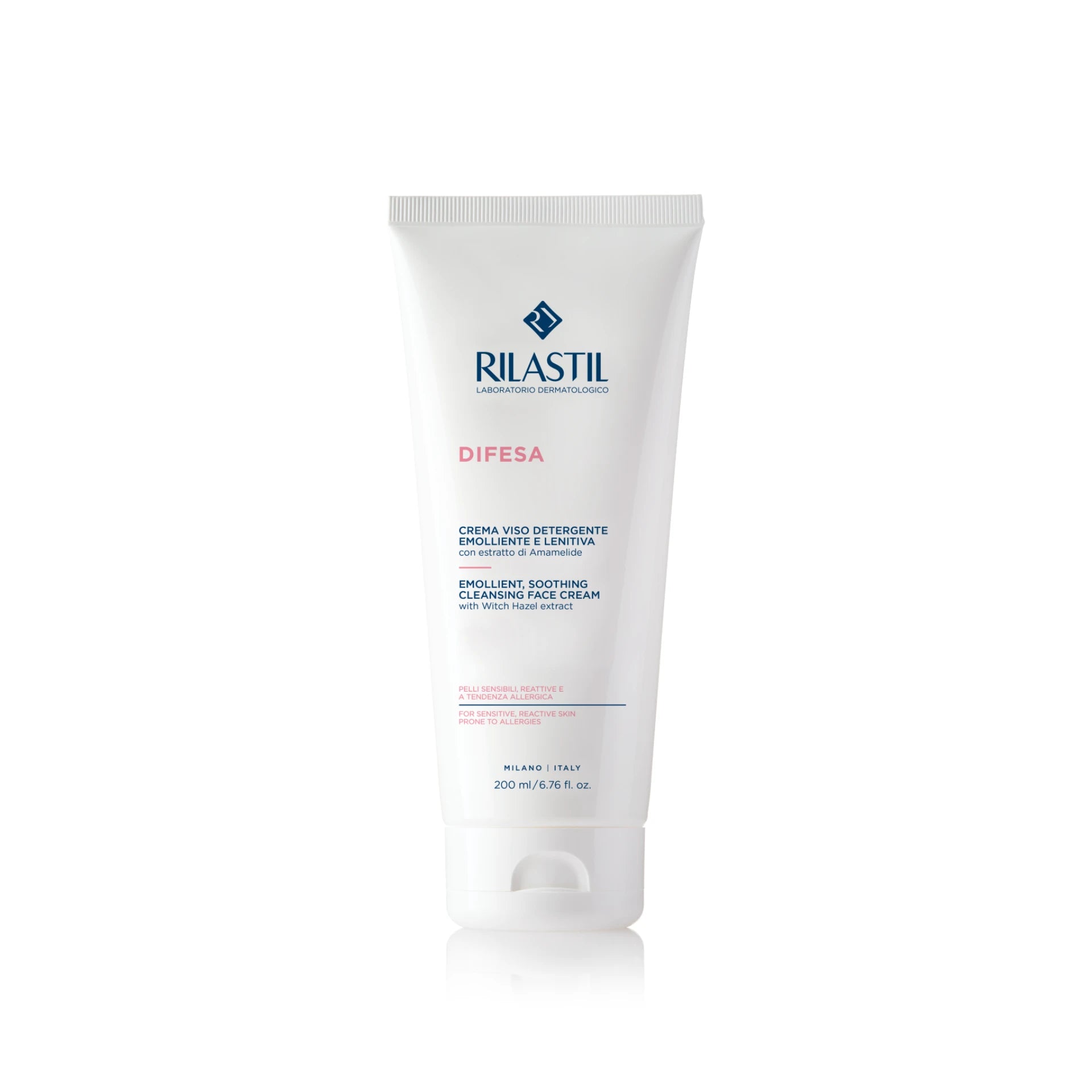 Rilastil Difesa Cleansing Face Cream 200ml bottle for sensitive skin, soothing and non-rinse formula.