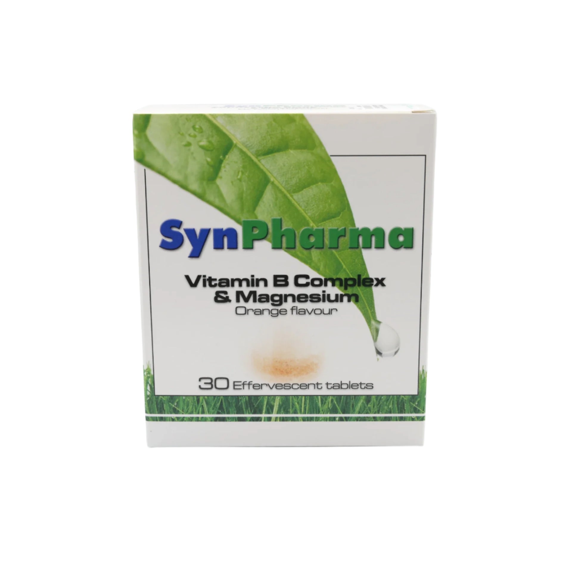 Synpharma B-Complex + Magnesium Effervescent Tablets pack with 30 tablets.