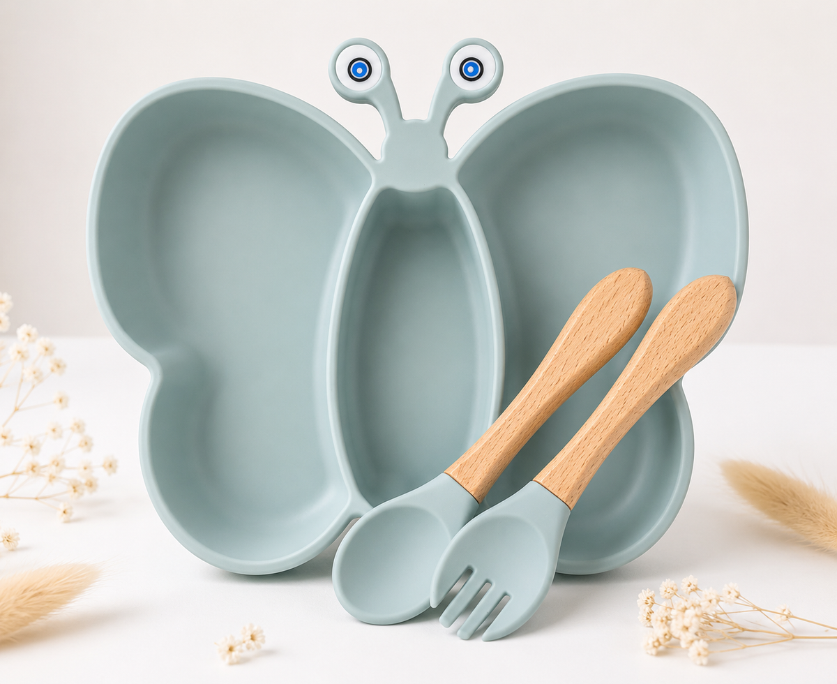 Papillon meal + cutlery set for children: Ocre