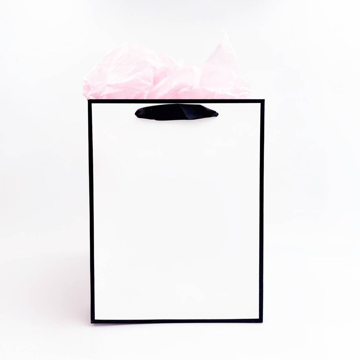 White with Black Border Paper Gift Bag w/ free tissue: V3