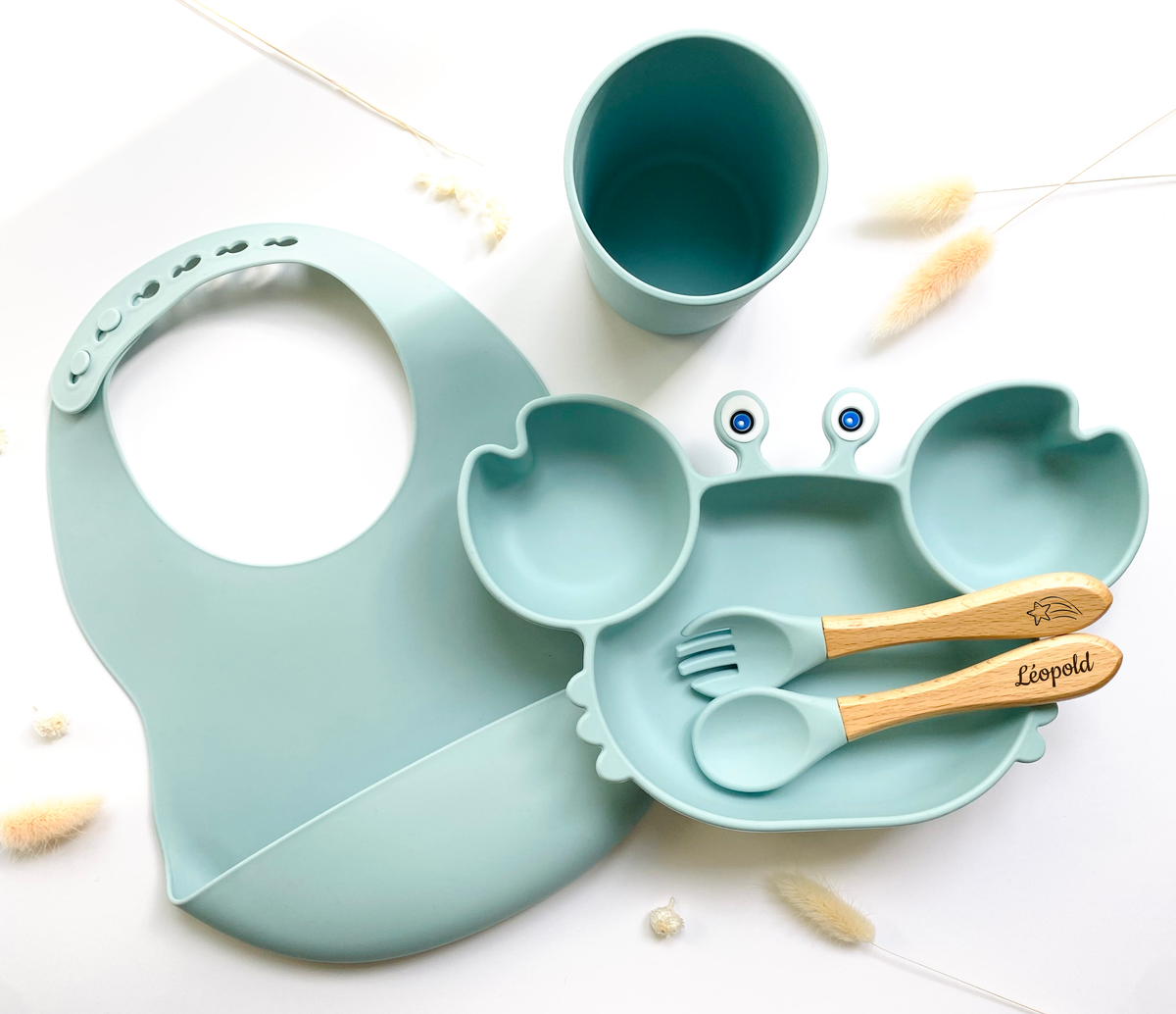 Children's meal pack+bib/glass: Sky blue