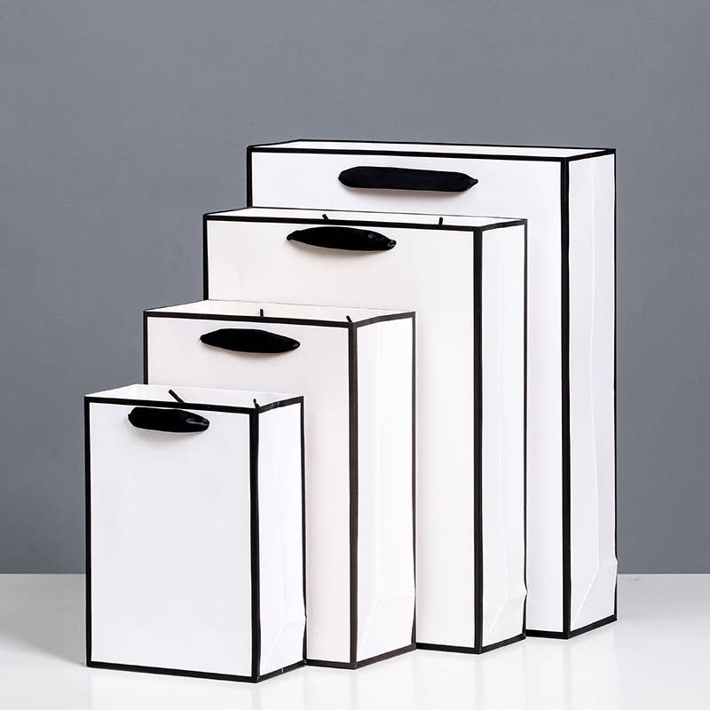 White with Black Border Paper Gift Bag w/ free tissue: V2