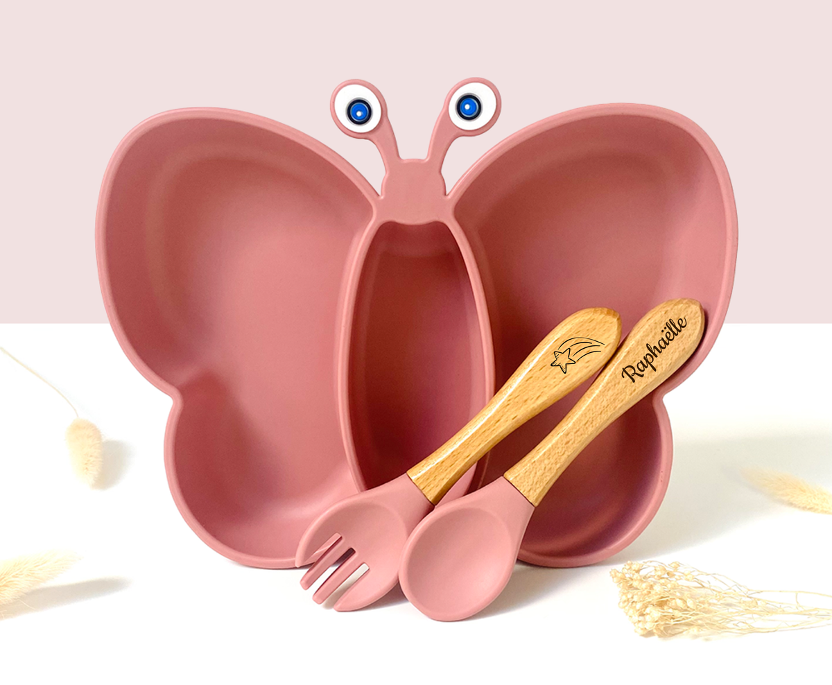 Papillon meal + cutlery set for children: Pink