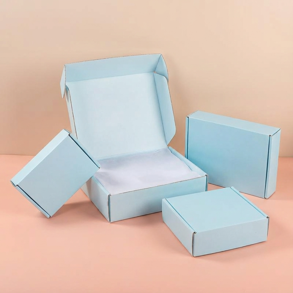 50pc, 5 sizes Blue Corrugated Cardboard Mailer Shipping Box: T1