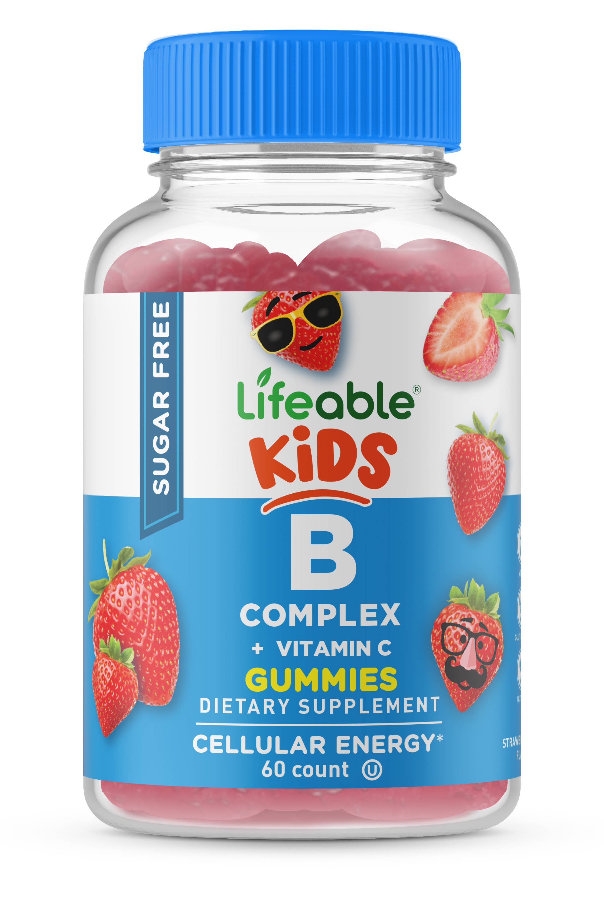 Lifeable Sugar Free B Complex + Vitamin C for Kids Gummies: Strawberry Flavor / 60 Gummies