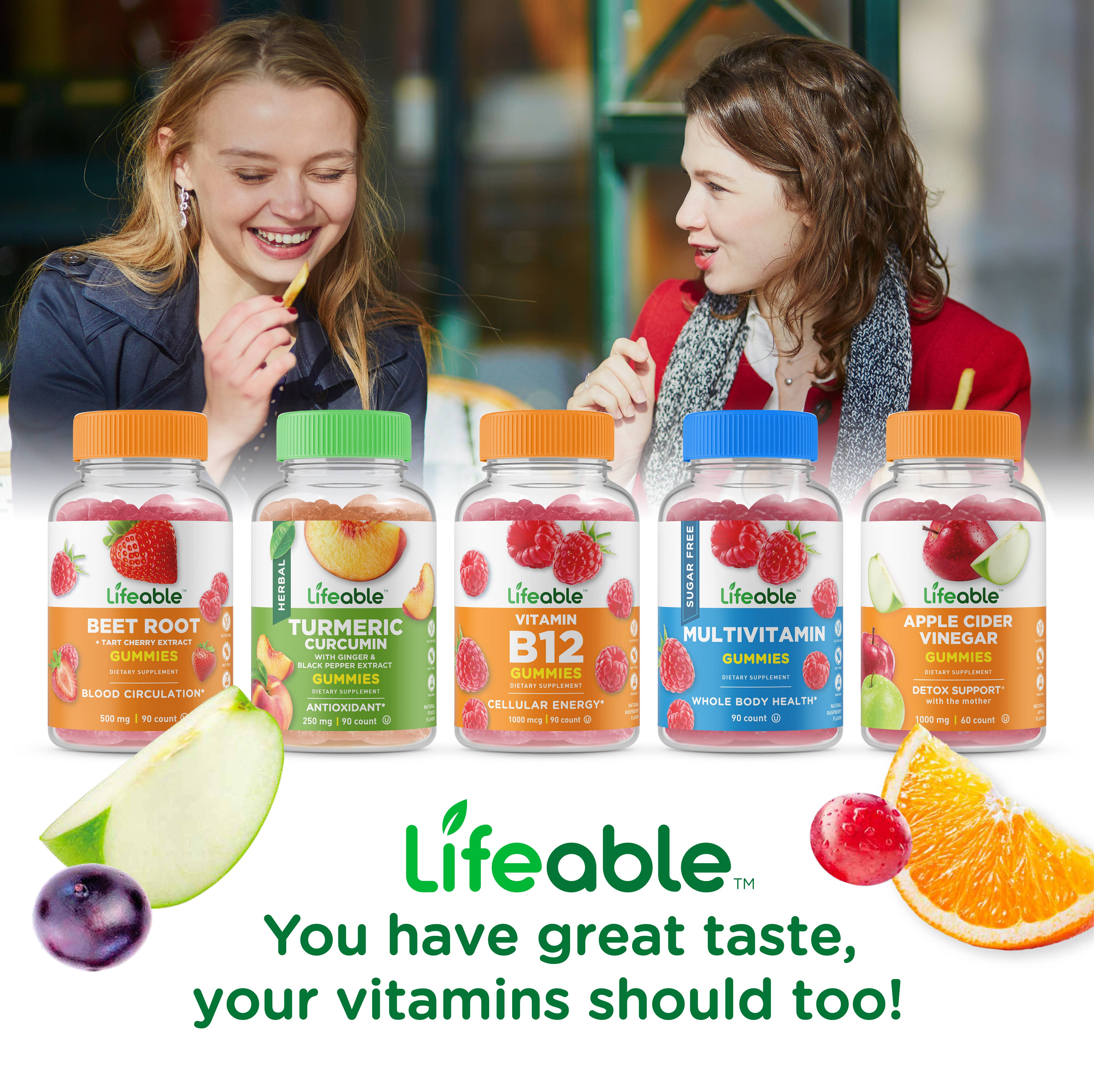 Lifeable Sugar Free Vitamin B Complex with Vitamin C Gummies: Strawberry Flavor / 60 Gummies