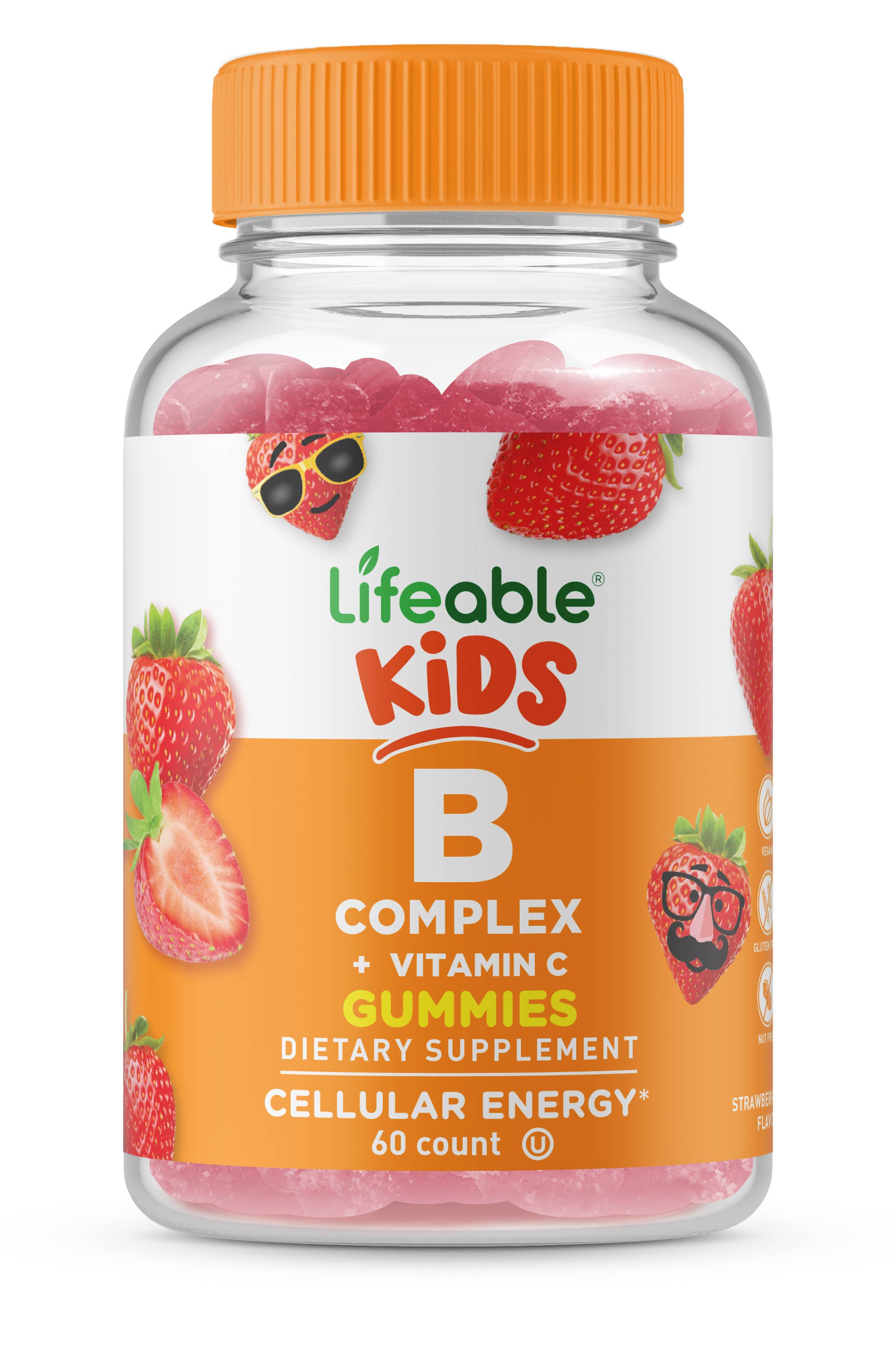 Lifeable Vitamin B Complex 5000 mcg + Vit C for Kids Gummies: Strawberry Flavor / 60 Gummies