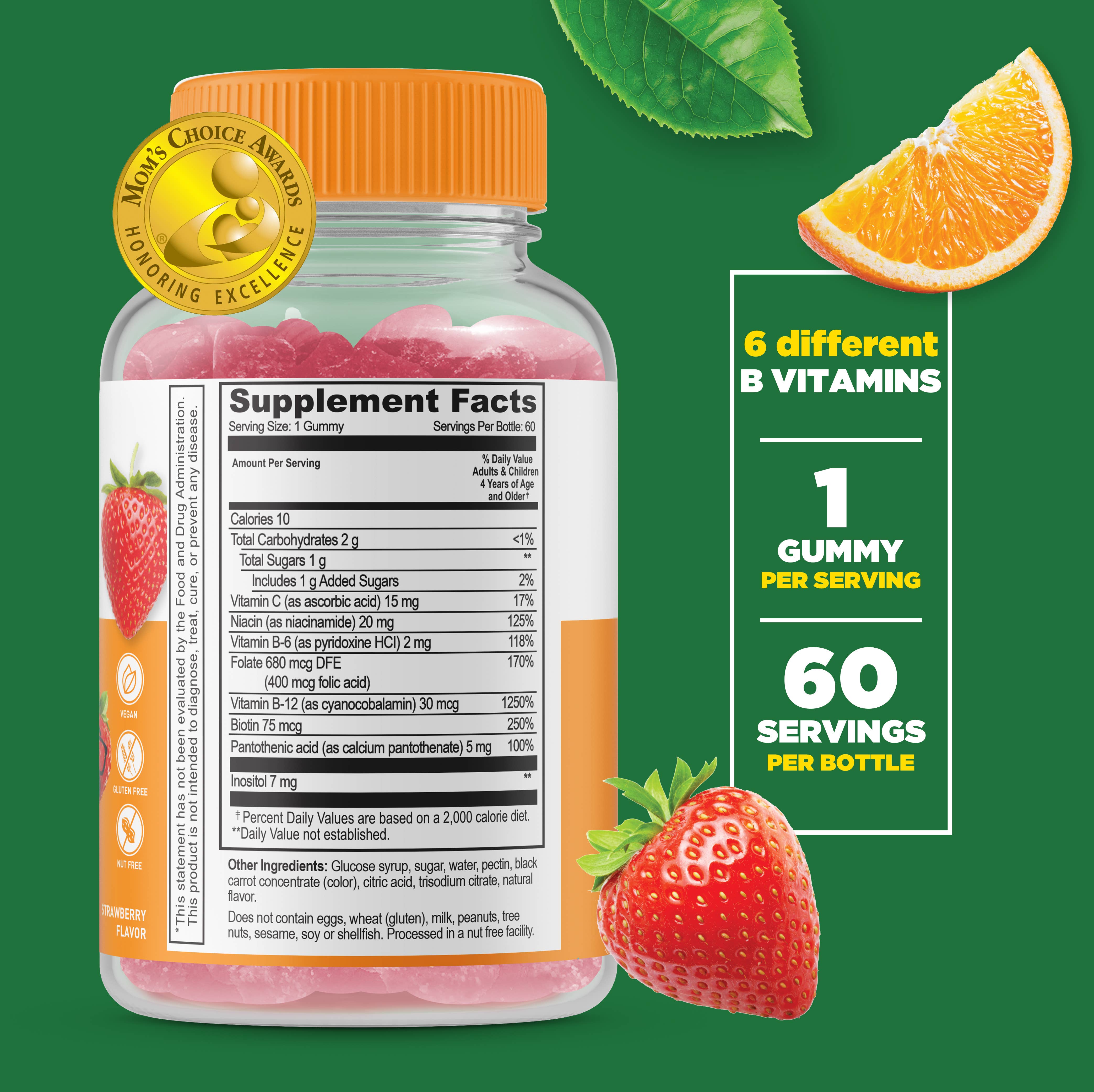 Lifeable Vitamin B Complex 5000 mcg + Vit C for Kids Gummies: Strawberry Flavor / 60 Gummies