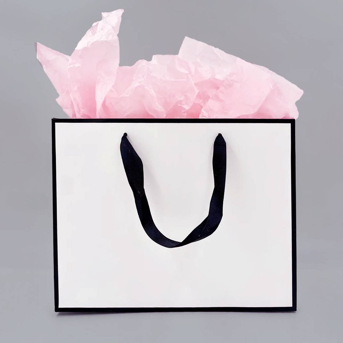 White with Black Border Paper Gift Bag w/ free tissue: V1