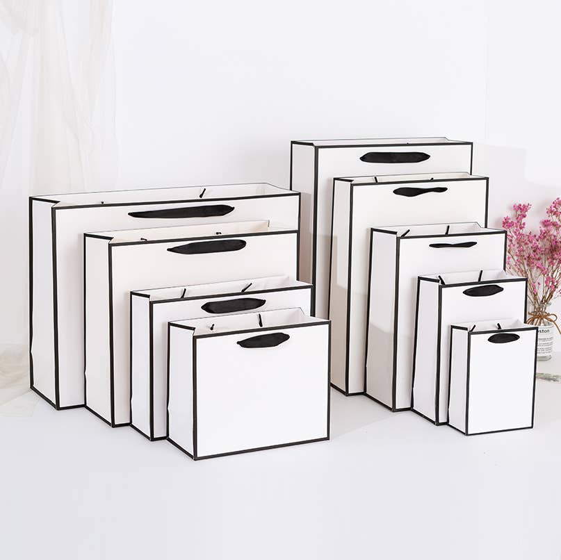 White with Black Border Paper Gift Bag w/ free tissue: V2