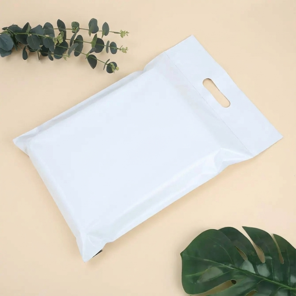 100pcs, white gray self-sealing poly mailer bag w/ handle: Small