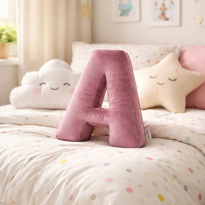 Personalized Letter Pillow – Pink Velvet Initial Nursery Cushion: T