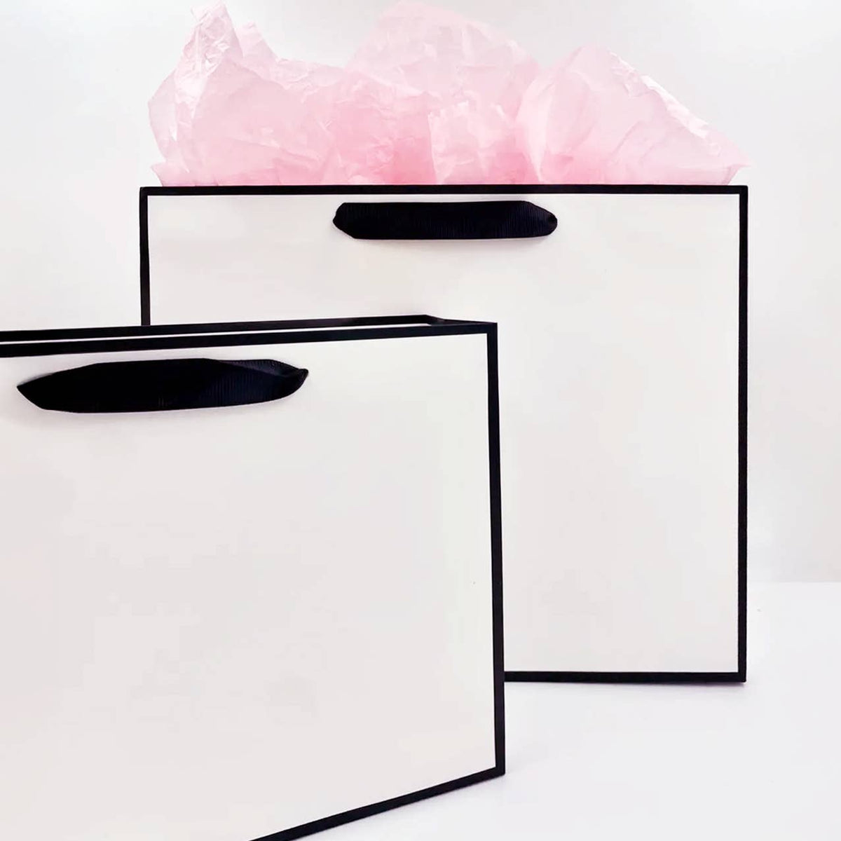 White with Black Border Paper Gift Bag w/ free tissue: V3