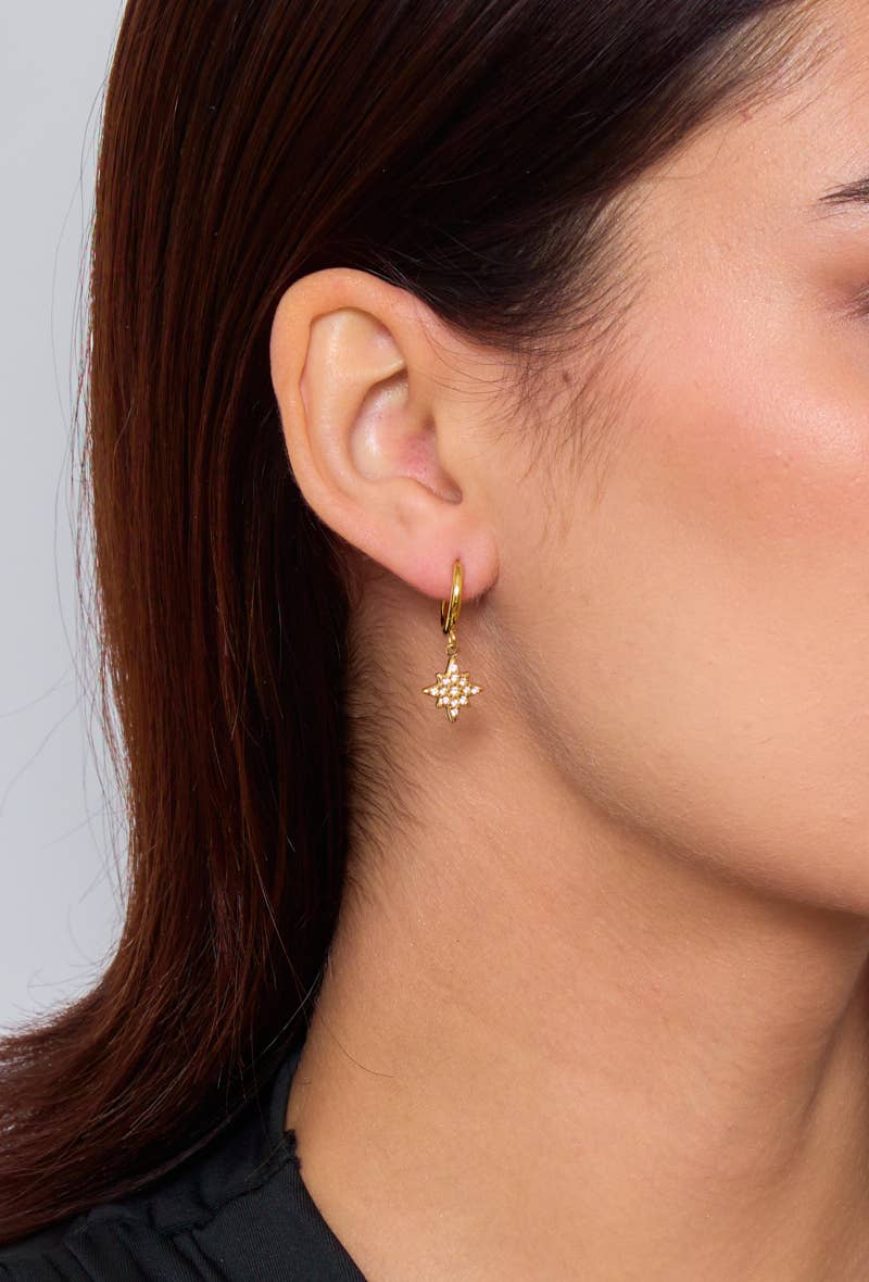 Rhinestone hoop earrings with star 124AQ78: Gold