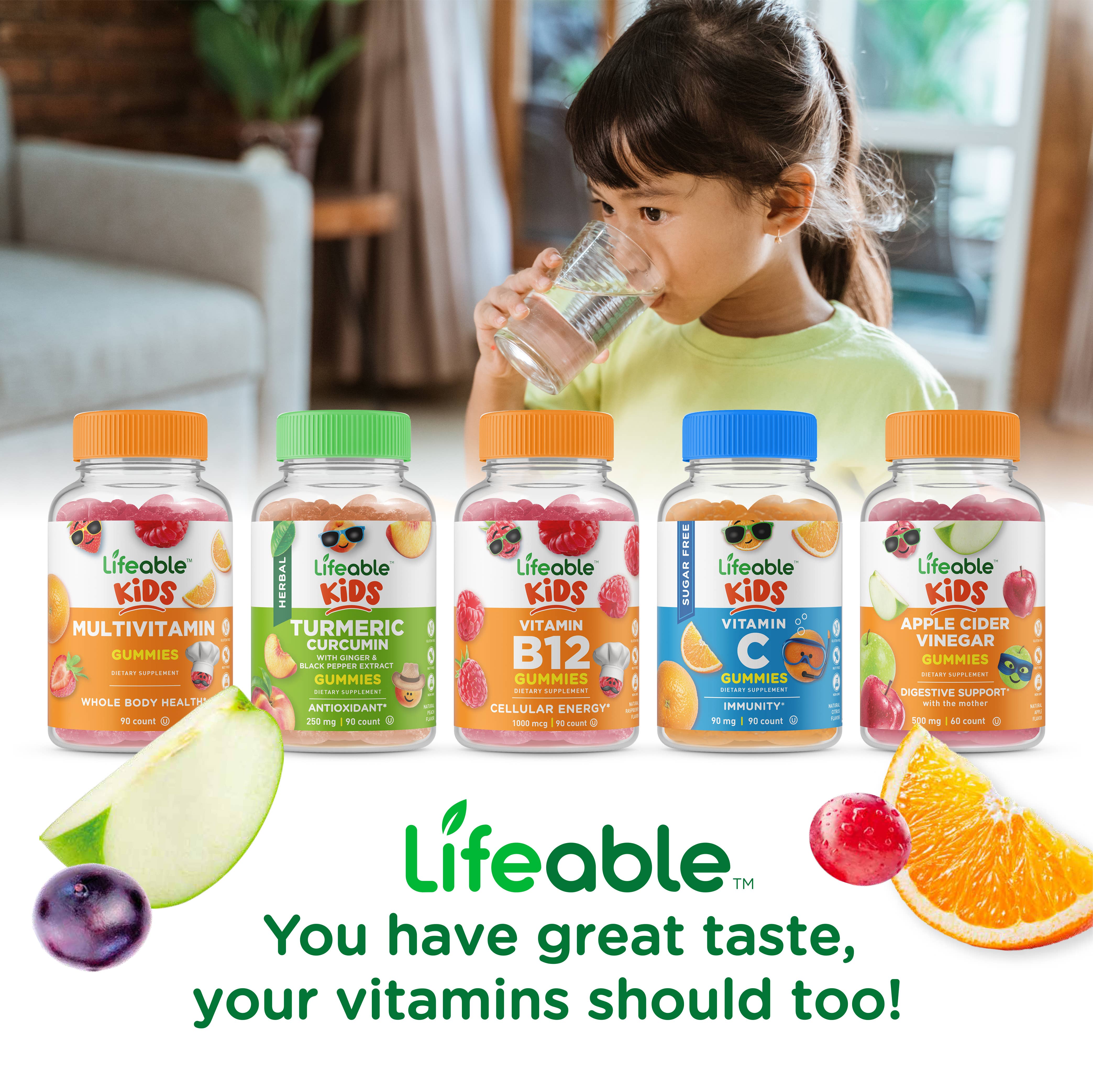 Lifeable Vitamin B Complex 5000 mcg + Vit C for Kids Gummies: Strawberry Flavor / 60 Gummies