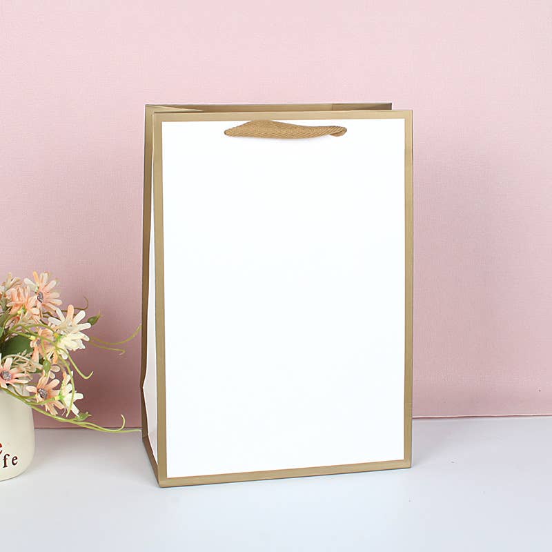 White with Gold Border Paper Gift Bag w/ free tissue: V3