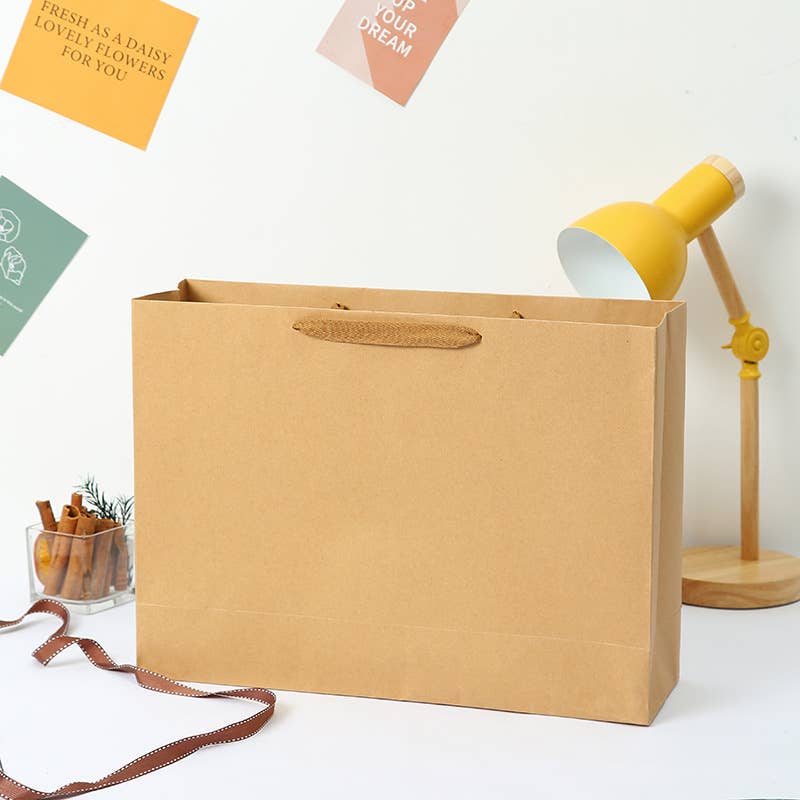 10pc, Horizontal Brown Thick Kraft Paper Gift Bag w/ tissue: H6