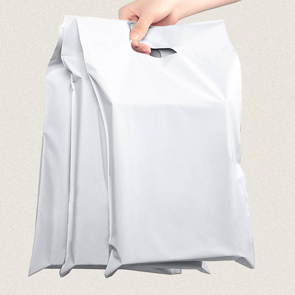 100pcs, white gray self-sealing poly mailer bag w/ handle: Small