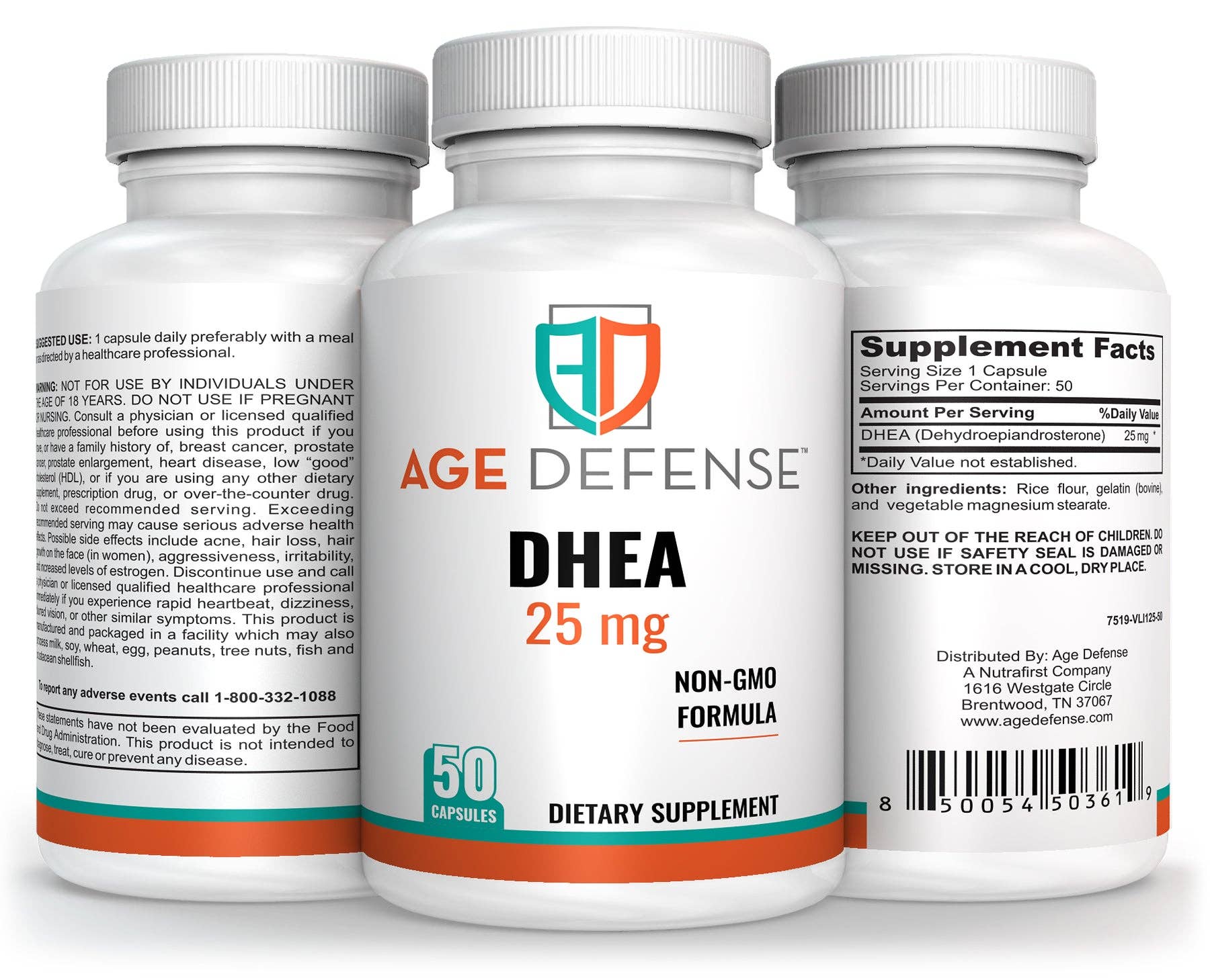 AGE DEFENSE DHEA 25mg Capsules Help Boost Energy