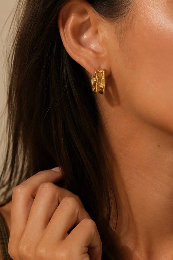Textured stainless steel hoop earrings 124AQ788: Or / 100% Acier inoxydable
