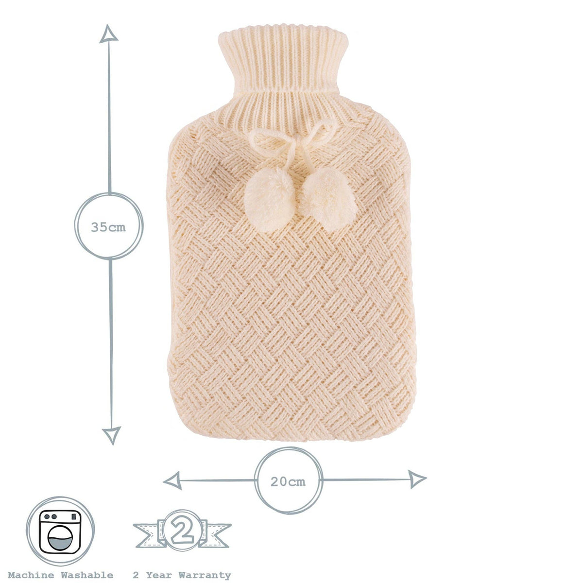 Nicola Spring Hot Water Bottle Cover - Knitted - Cream