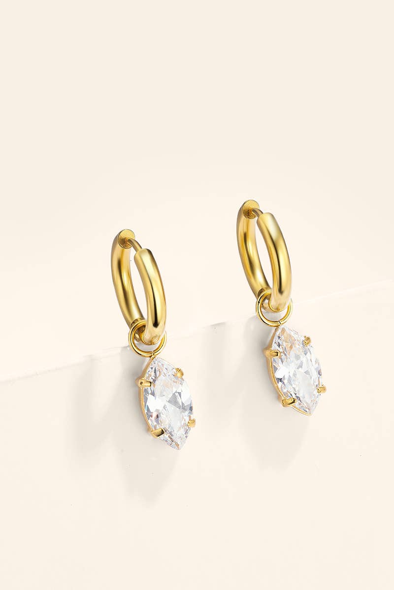 Stainless steel marquise zircon drop hoop earrings 124AQ793: Or / 100% Acier inoxydable