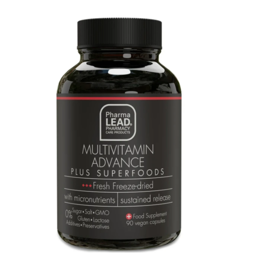 Multivitamin Advance Plus Superfoods, unique formula with 50 ingredients, vitamins, minerals, superfoods, and herbs for optimal health.