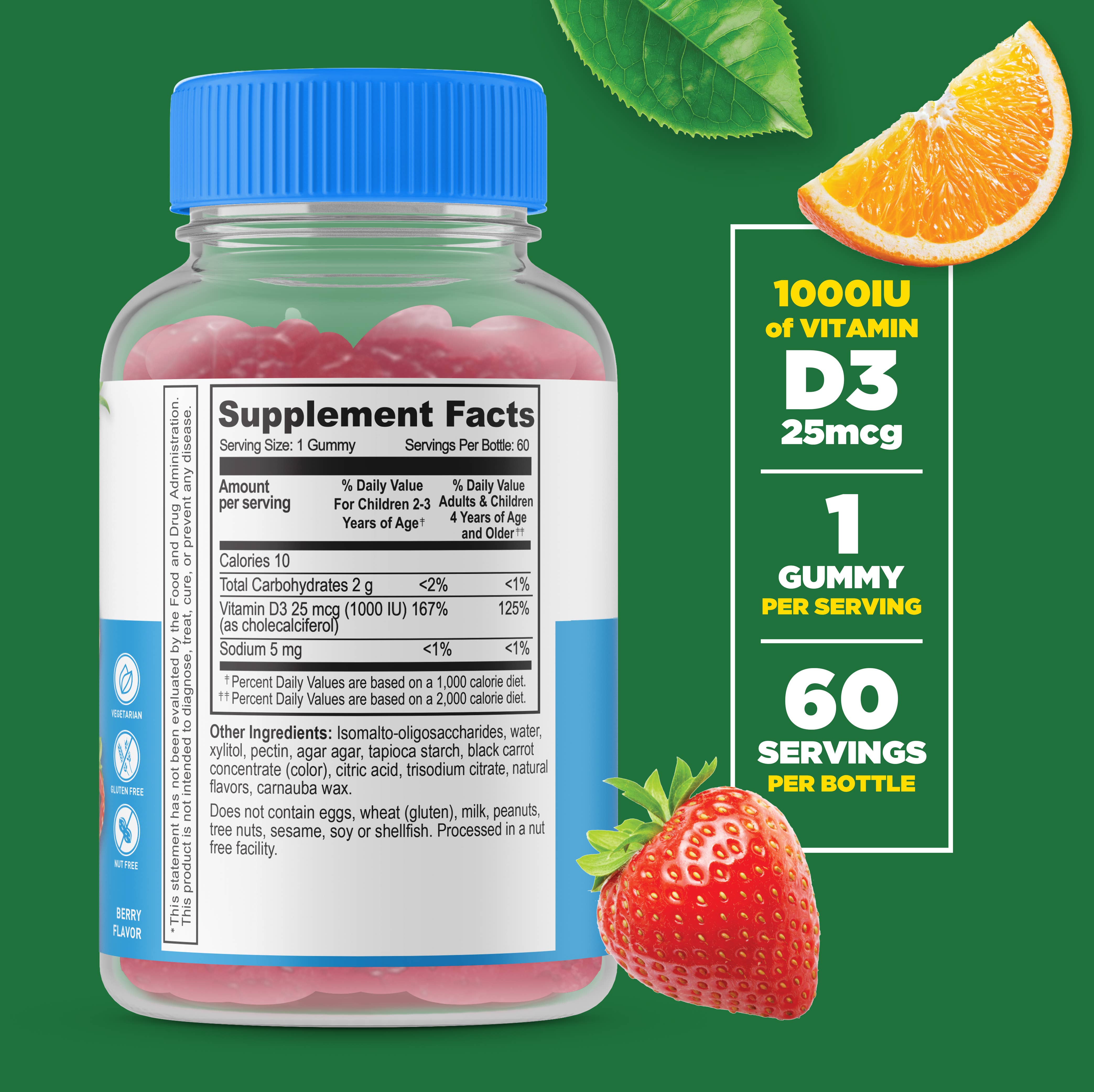 Lifeable Sugar Free Vitamin D for Kids 1,000 IU Gummies: Berry Flavor / 60 Gummies