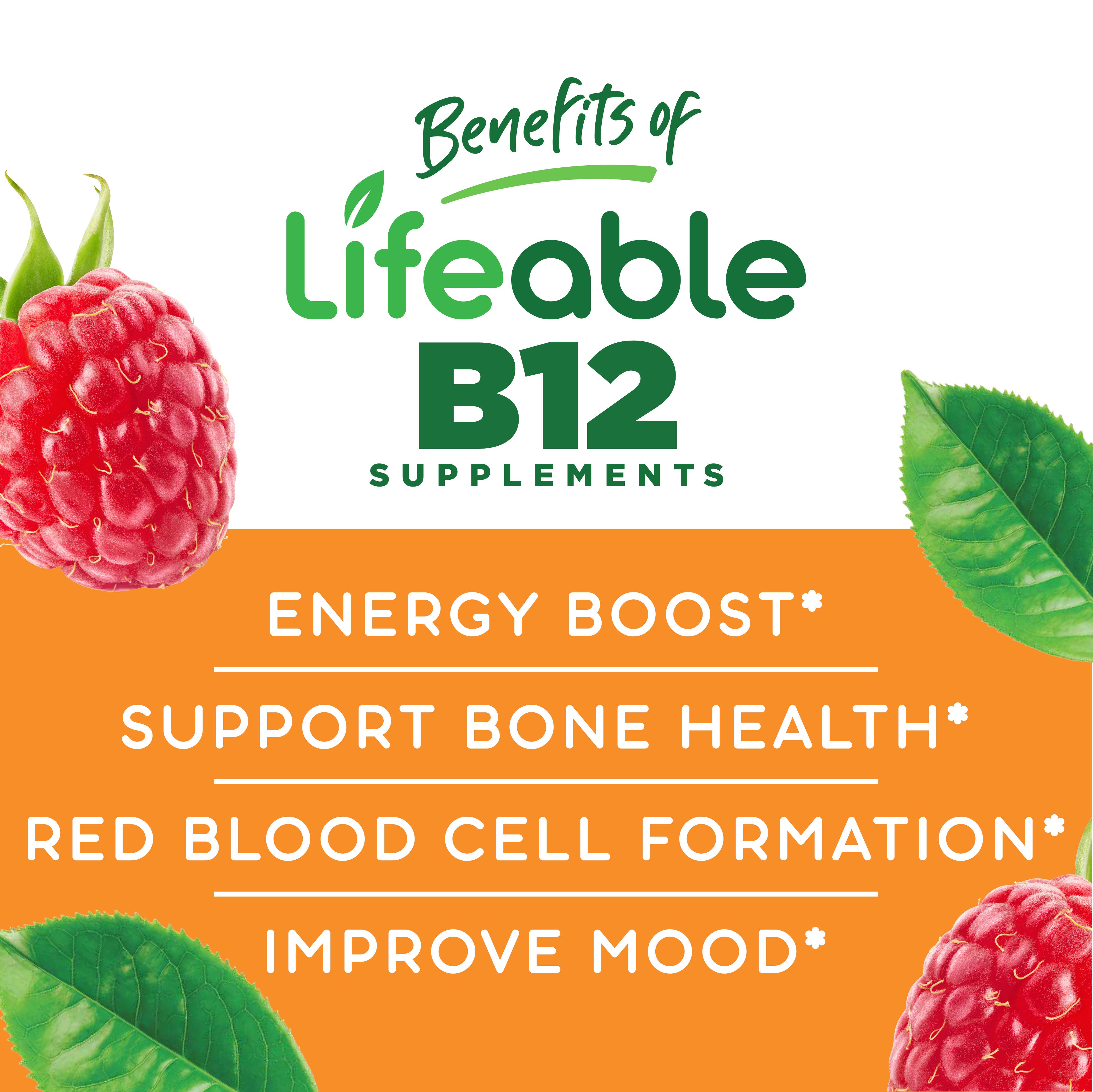 Lifeable Vitamin B12 1,000 mcg Gummies, Energy & Mood Boost: Raspberry Flavor / 60 Gummies