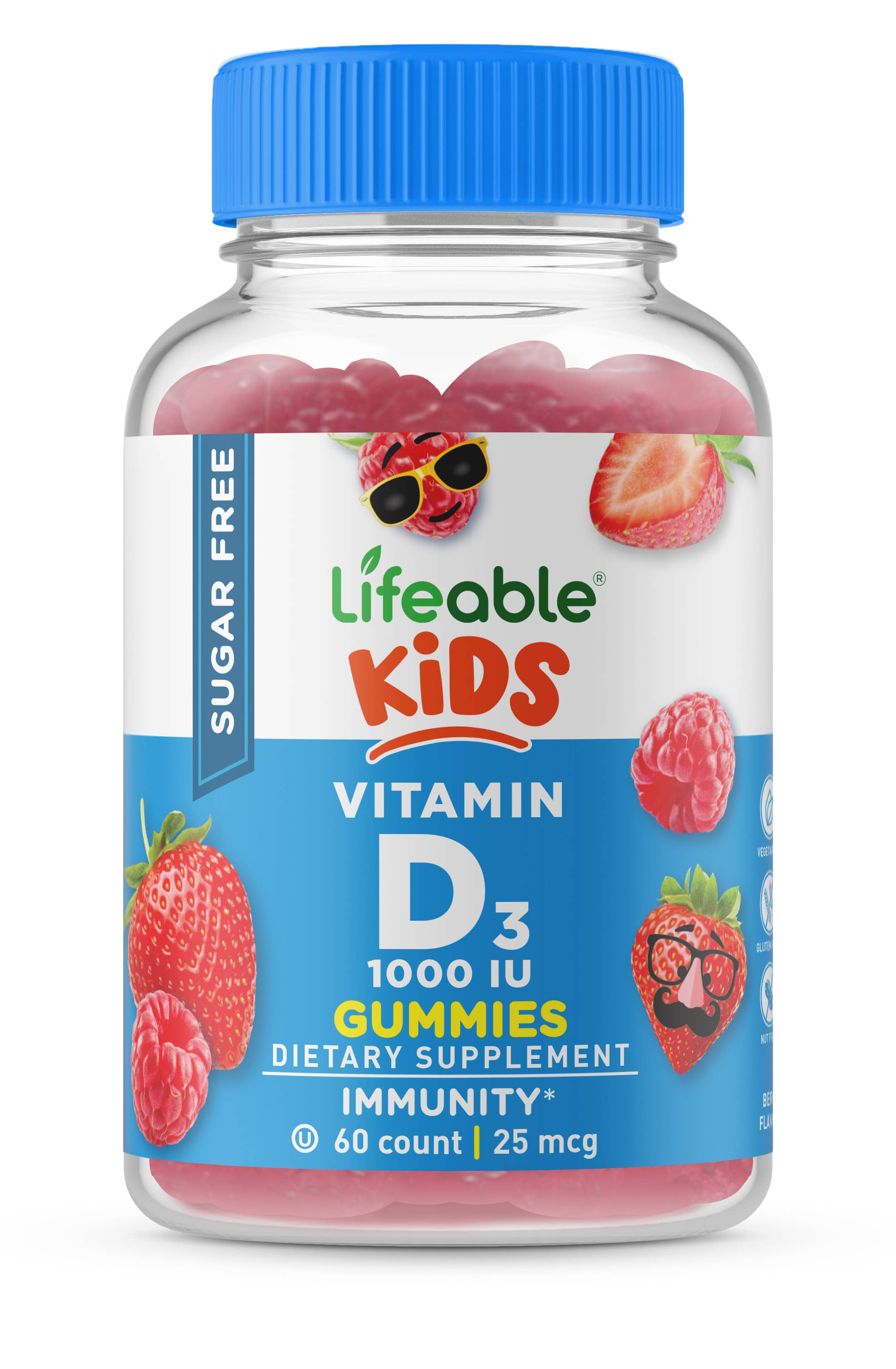 Lifeable Sugar Free Vitamin D for Kids 1,000 IU Gummies: Berry Flavor / 60 Gummies