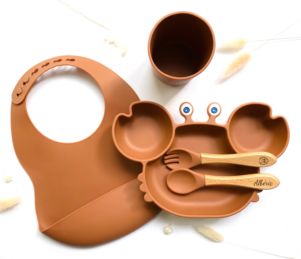 Children's meal pack+bib/glass: Khaki
