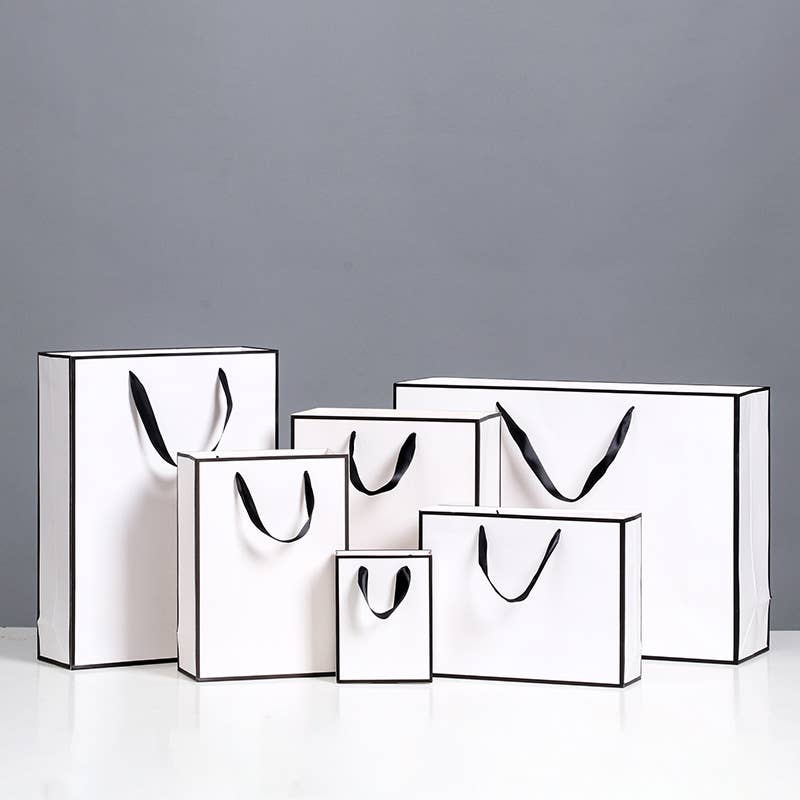 White with Black Border Paper Gift Bag w/ free tissue: V1